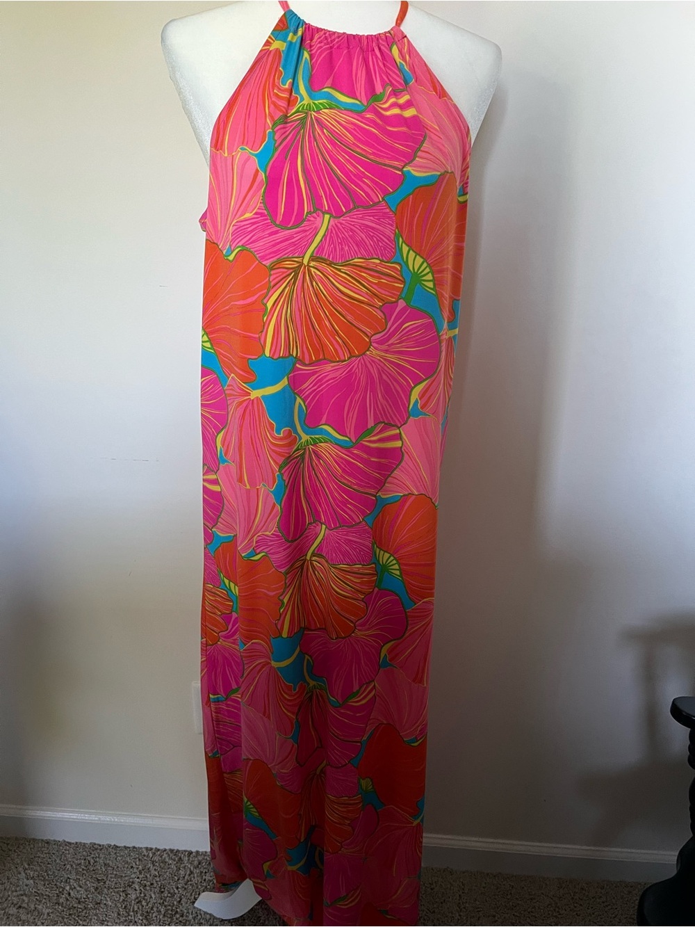 Trina Turk Pink, Orange & Teal Floral Halter Maxi Skirt